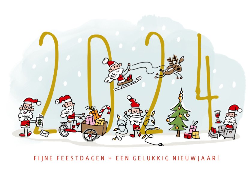 Kerstkaart Met Kerstmannetjes En Kaartje Go