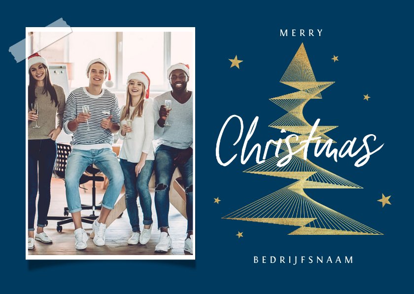 Kerstkaart zakelijk algemeen kerstboom goud Kaartje2go