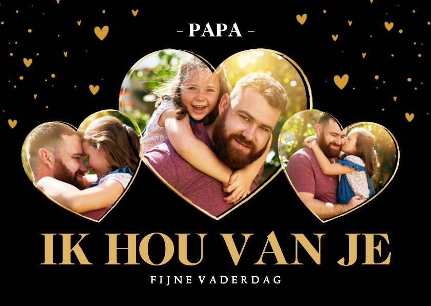 Lieve vaderdag fotokaart met hartjes op zwart | Kaartje2go
