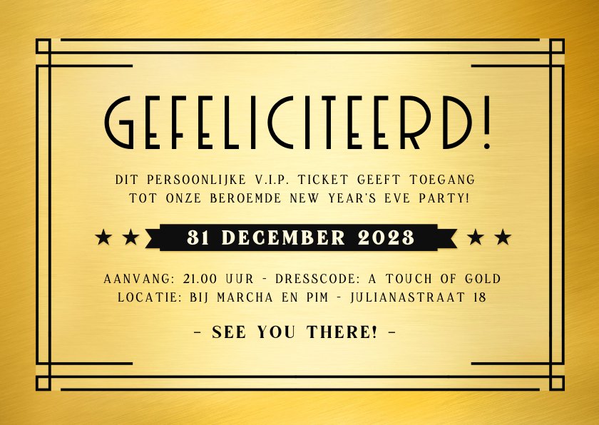 Originele uitnodiging oud en nieuw VIP-ticket | Kaartje2go
