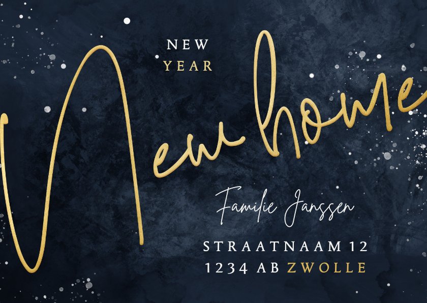 Stijlvolle Kerstverhuiskaart New Home goudlook Kaartje2go