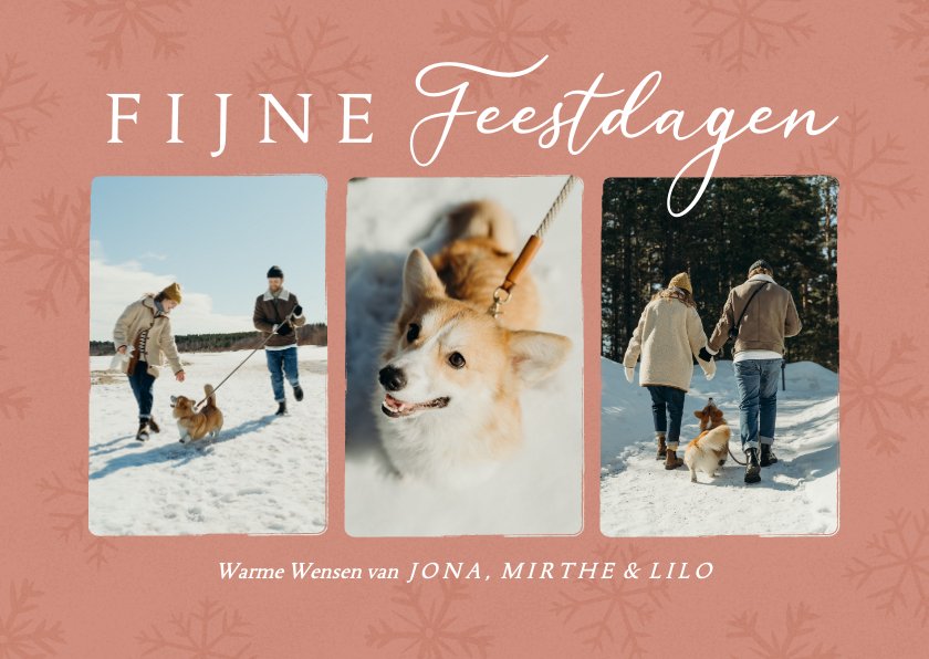 Trendy Kerstkaart Met Fotos En Sneeuwvlokken In Kaartje2go