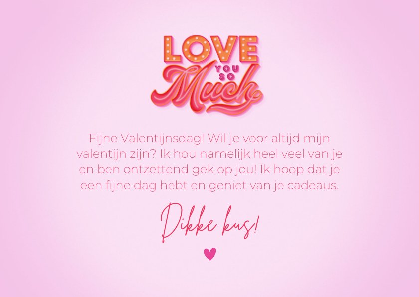 Typografische Valentijnskaart I Love You So Kaartje2go