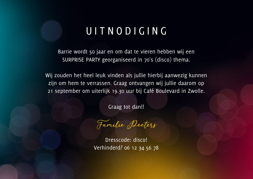 Uitnodiging Disco Feestje Thema 70 S Kaartje2go