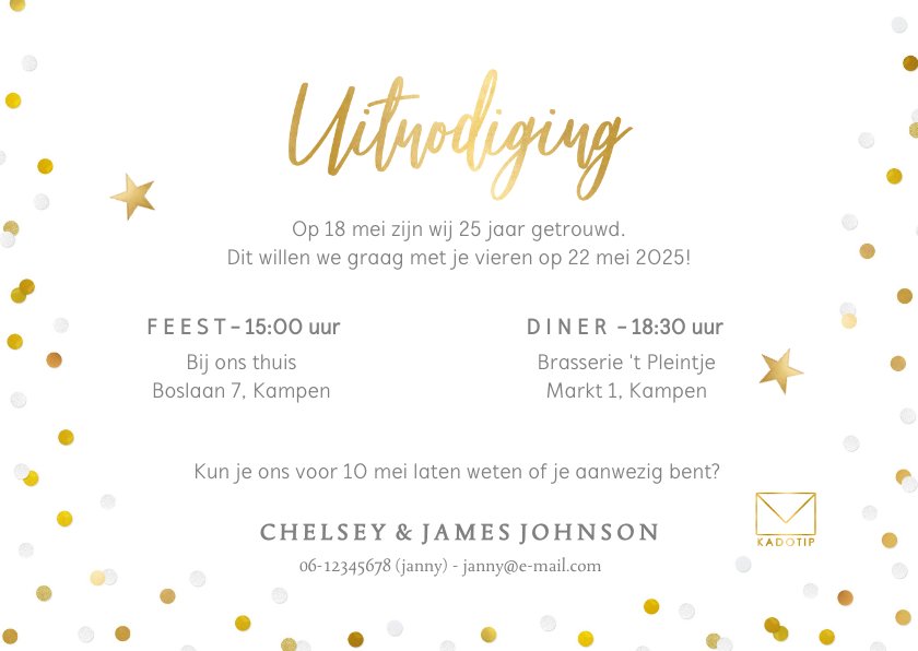 Uitnodiging Jubileum 25 Jaar Getrouwd Met Goud Kaartje2go