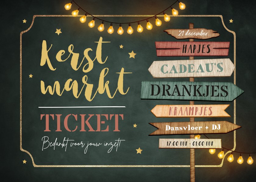 Uitnodiging kerstmarkt wegwijzers ticket Kaartje2go
