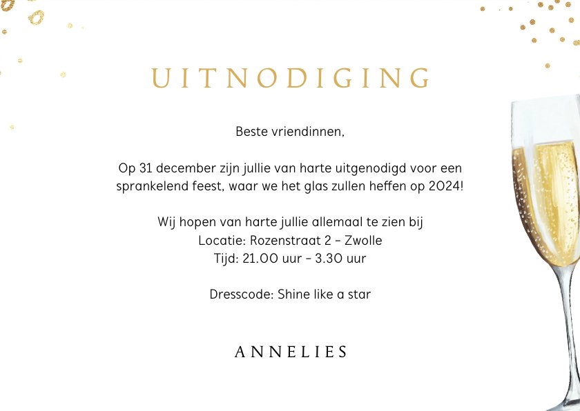 Uitnodiging oud en nieuw bubbels champagne | Kaartje2go