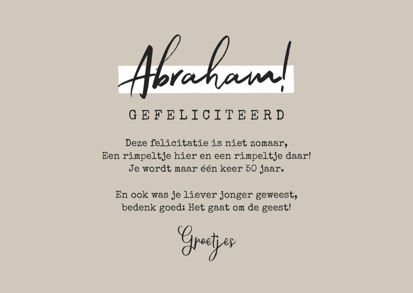 Verjaardagskaart abraham 50 jaar vintage foto Kaartje2go