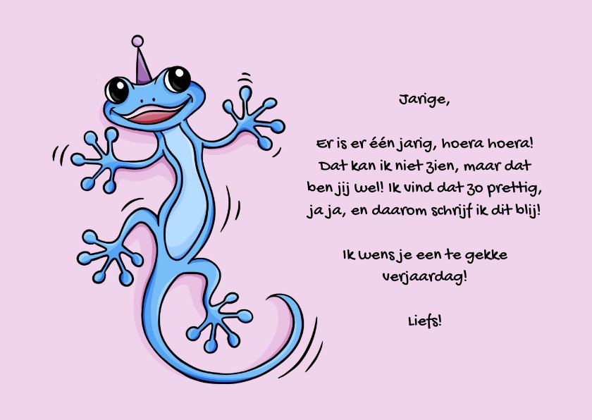 Verjaardagskaart Gekko Cartoon Grappig | Kaartje2go