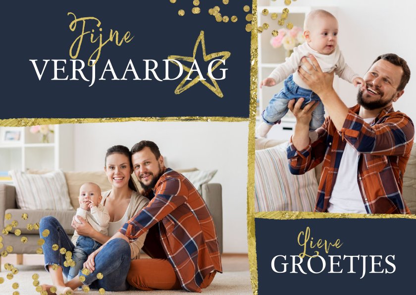 Verjaardagskaart Met 2 Foto's En Gouden | Kaartje2go