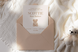 geboortekaartje in envelop met beer