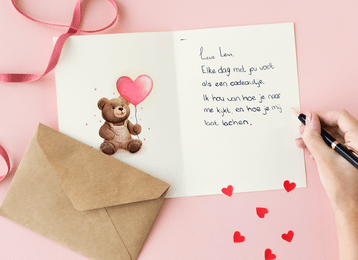 Kaartje met handgeschreven liefdestekst