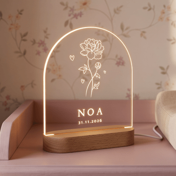 Geboortebloem lamp met naam (boog)