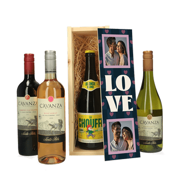 Bedrukte bier- of wijnkist Valentijn