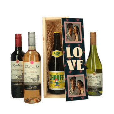 Bedrukte bier- of wijnkist Valentijn