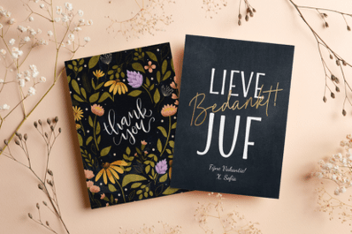 Kaartjes met bedanktteksten
