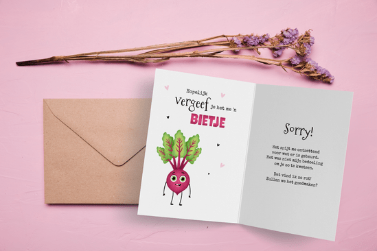 Kaartje met sorry tekst