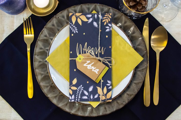 Kerst menukaart blauw met naam