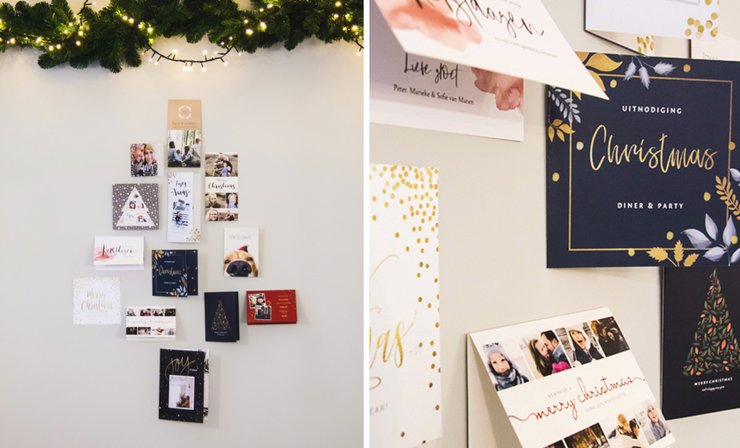 kerstkaarten ophangen aan de muur
