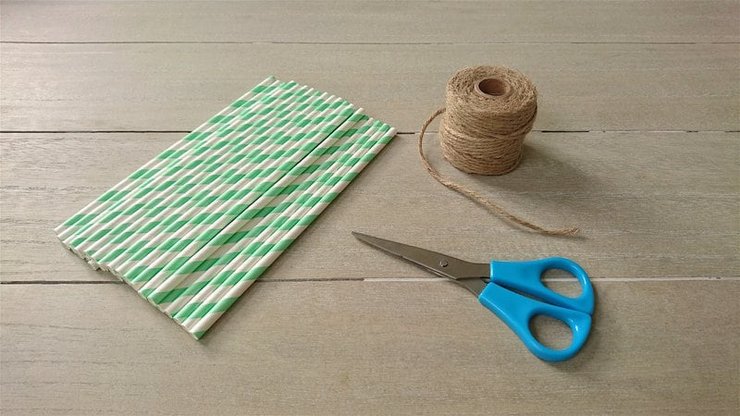 Schaar, rietjes en touw voor rietjesslinger