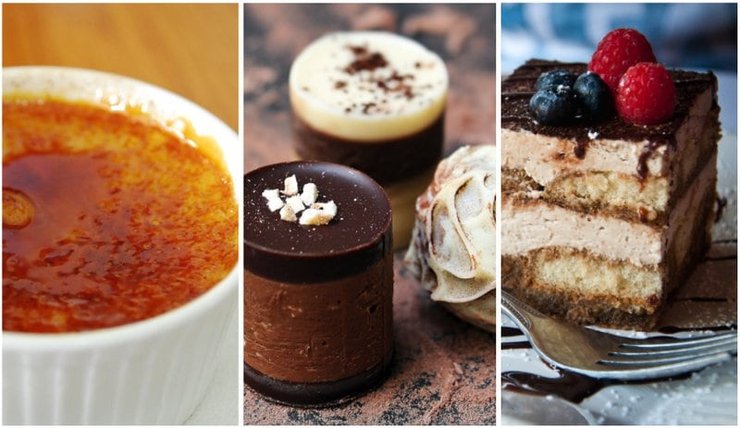 Crème brûlée, Chocolademousse en Tiramisu