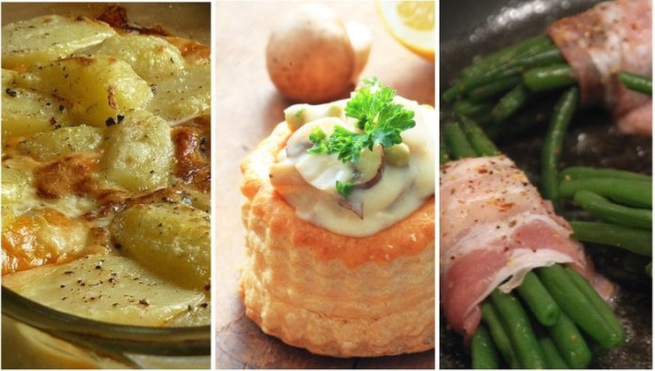 Aardappelgratin, Ragout in bladerdeeg en Sperziebonen in spek