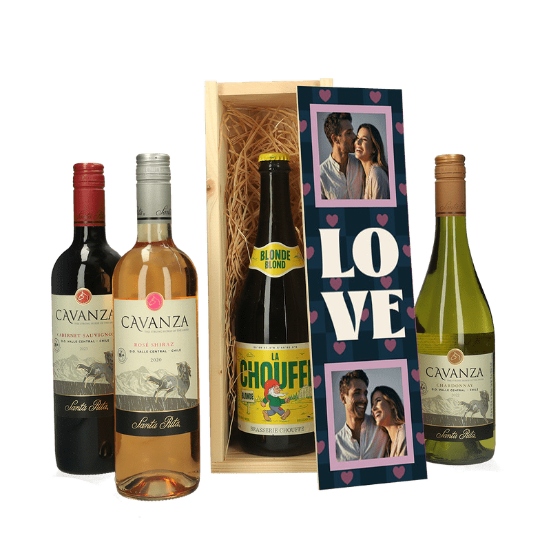 Bedrukte bier- of wijnkist Valentijn