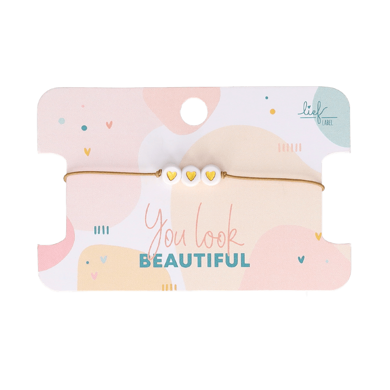 Armbandje ‘Hartjes’ (wit/goud)