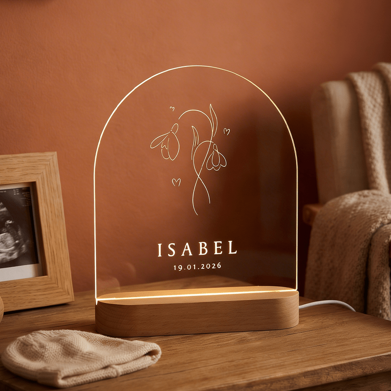 Geboortebloem lamp met naam (boog)