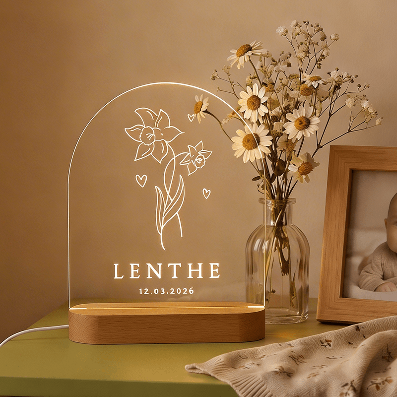 Geboortebloem lamp met naam (boog)