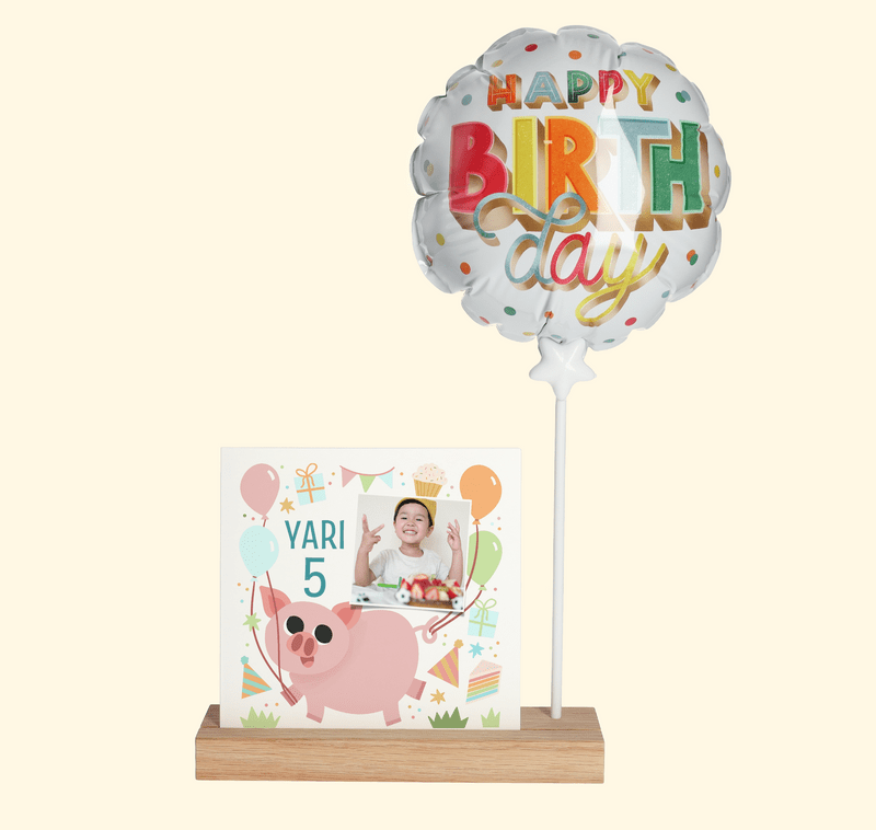 Mini ballon ‘Happy Birthday’ met kaarthouder
