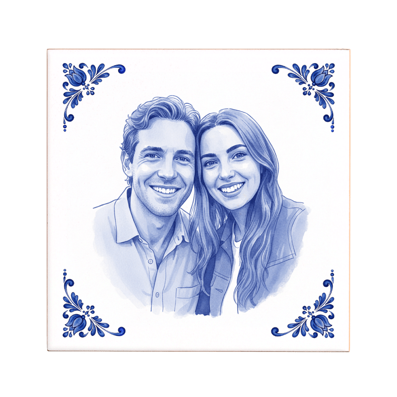 Delfts blauw tegeltje met foto (11x11)
