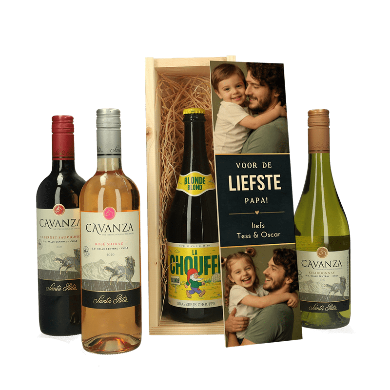 Gepersonaliseerde Vaderdag bier- of wijnkist