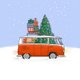 Kerstzegel vw busje rood