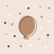 Uitnodiging beige met ballonnetjes bruine outline confetti