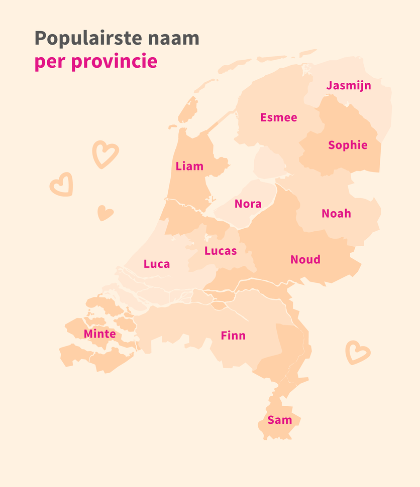 Populairste babynamen per provincie