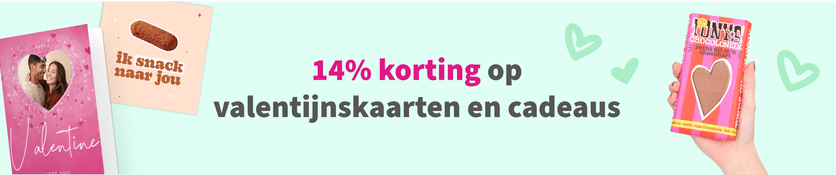 14% korting op valentijnskaarten en cadeaus