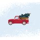 Sluitzegel Rode pick-up truck met kerstboom achterin