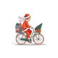 Kerstzegel fiets kerstvrouw