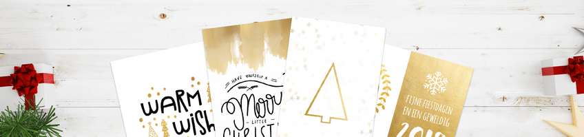 Witte kerstkaarten met gouden versiering