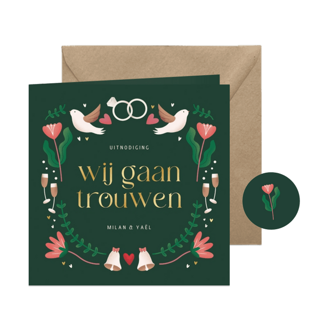 Trouwkaartje patroon folk illustratie wij gaan trouwen