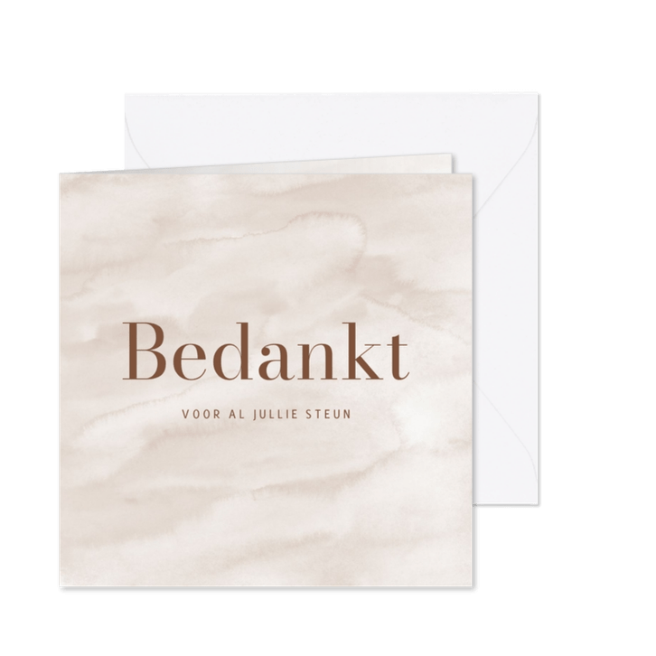 Bedankkaart met beige waterverfachtergrond minimalistisch