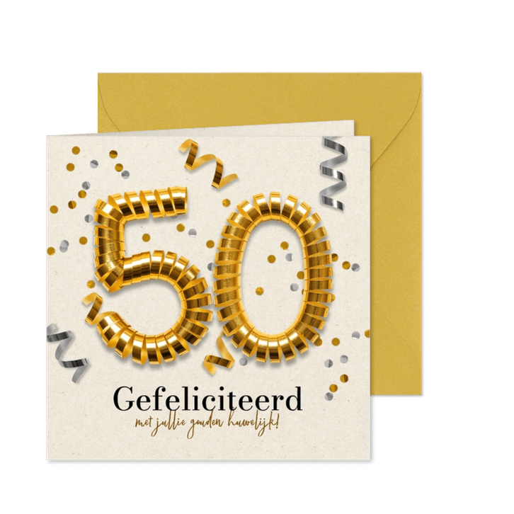 Felicitatiekaart jubileum 50 jaar gouden huwelijk confetti