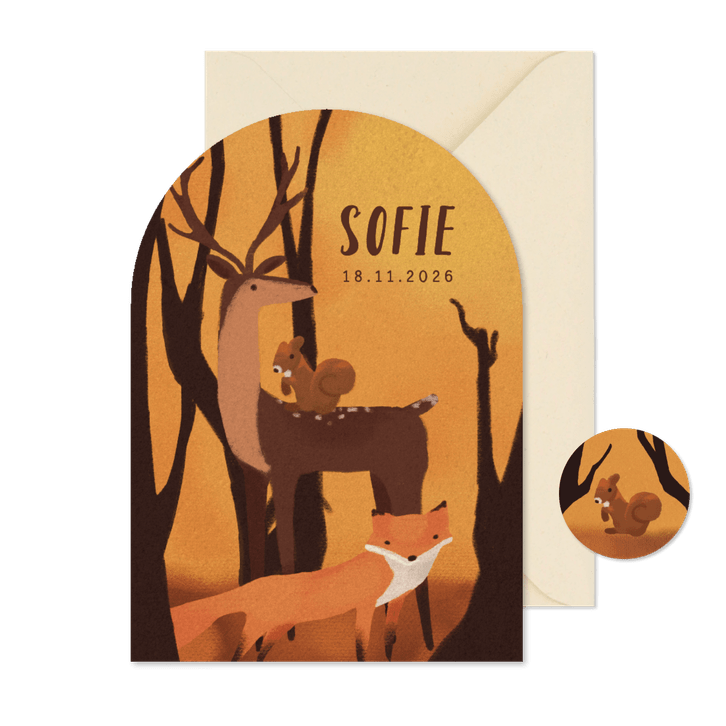 Geboortekaart met schattige herfst dieren