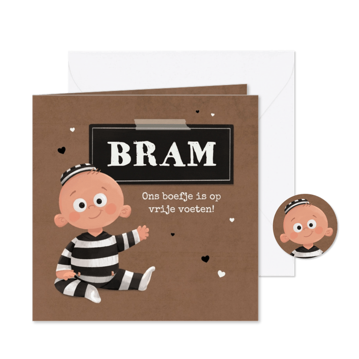 Geboortekaartje boefje baby zwart wit kraft hartjes
