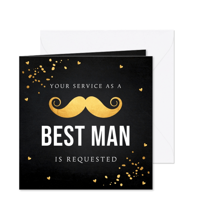 Getuigekaart zwart goud best man snor goudlook