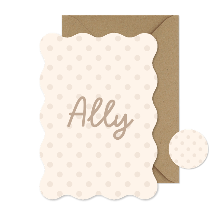 Golvend geboortekaartje polka dot beige