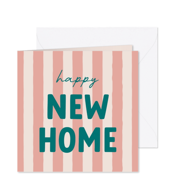 Hippe felicatiekaart happy new home roze gestreept 