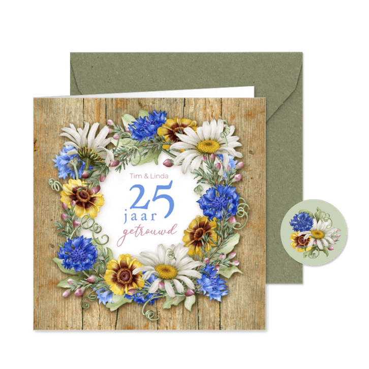 Jubileum bloemenkransophout aanpasbaar jaartal
