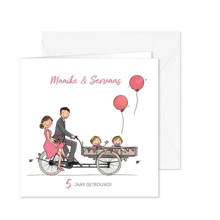 Jubileumkaart bakfiets met kinderen